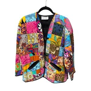 Passports‎ Pier 1 Quilted Jacket Women XL Multicolor Patchwork Boho Art to Wear